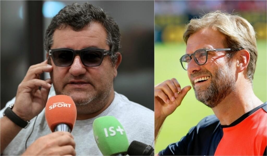 Mino Raiola (vľavo) sa pustil do Jürgena Kloppa.