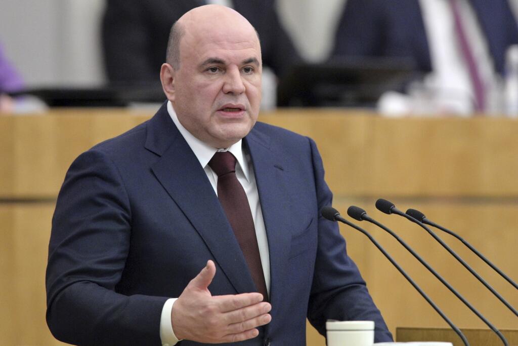 EBE 2 Moskva - Na snímke predseda vlády Ruskej federácie Michail Mišustin predkladá výročnú správu vlády na zasadnutí Štátnej dumy, dolnej komory parlamentu krajiny, v stredu 3. apríla 2024 v Moskve. FOTO TASR/AP
 
Russian Prime Minister Mikhail Mishustin presents the government's annual report at a session of the State Duma, the lower chamber of country's parliament, in Moscow, Russia, Wednesday, April 3, 2024. (Alexander Astafyev, Sputnik, Kremlin Pool Photo via AP)