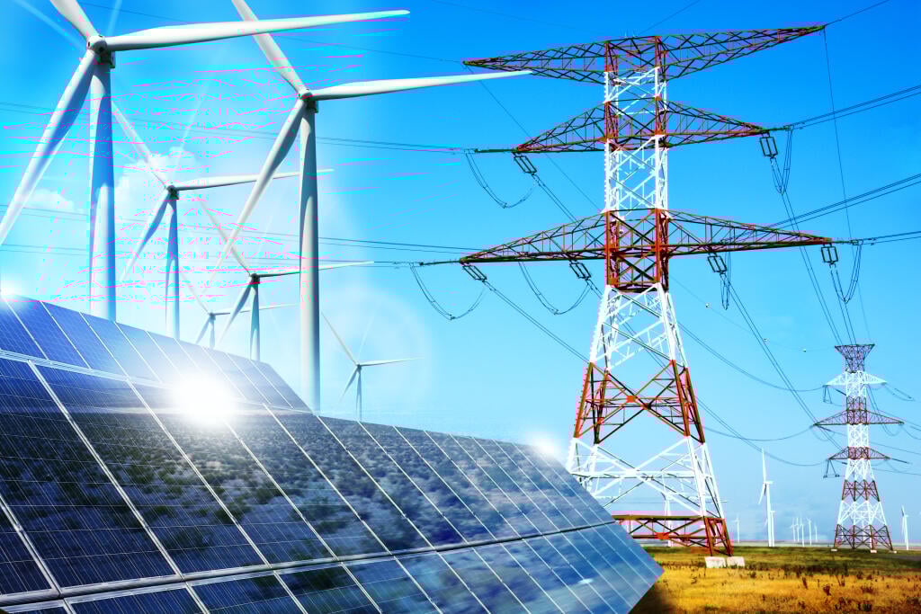 Modern,Electric,Grid,Lines,And,Renewable,Energy,Concept,With,Photovoltaic