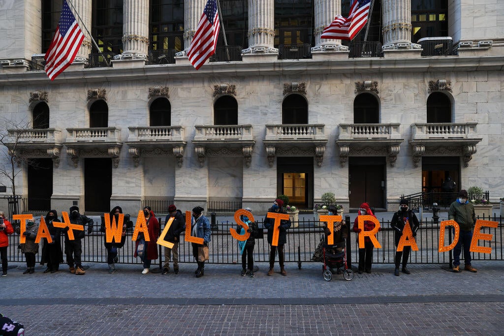 A dozen of demonstrators gather at Wall Street in NYC