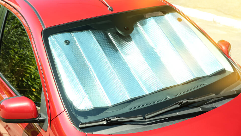 Sun,Shade,Under,Windshield,In,Car,,Closeup.,Heat,Protection