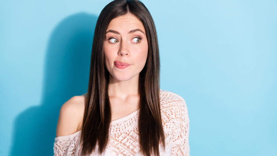 Photo,Of,Hungry,Excited,Young,Woman,Look,Empty,Space,Imagine