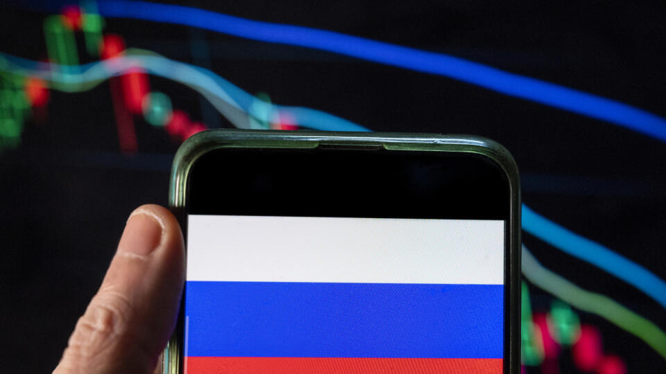 In this photo illustration the Russian Federation flag seen