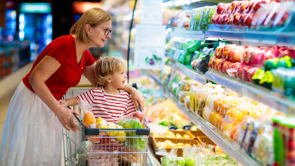 Shopping,With,Kids.,Mother,And,Child,Buying,Fruit,In,Supermarket.