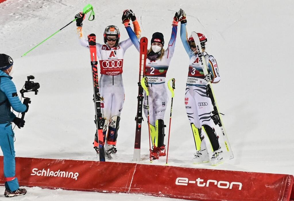 Trio najlepších v slalome v Schladmingu.