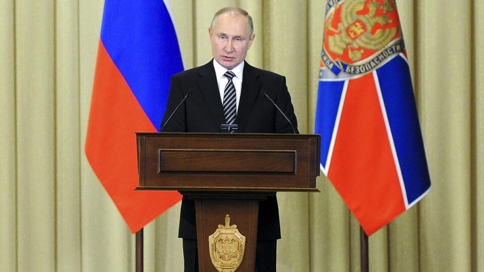 Vladimir Putin počas prejavu po stretnutí s tajnou službou FSB