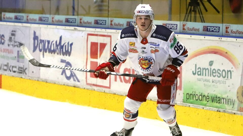 Na snímke Rymsha Drake (Zvolen) v zápase 2. kola Tipos extraligy v hokeji HKM Zvolen - HK Dukla Ingema Michalovce vo Zvolene 17. septembra 2023. FOTO TASR - Ján Krošlák