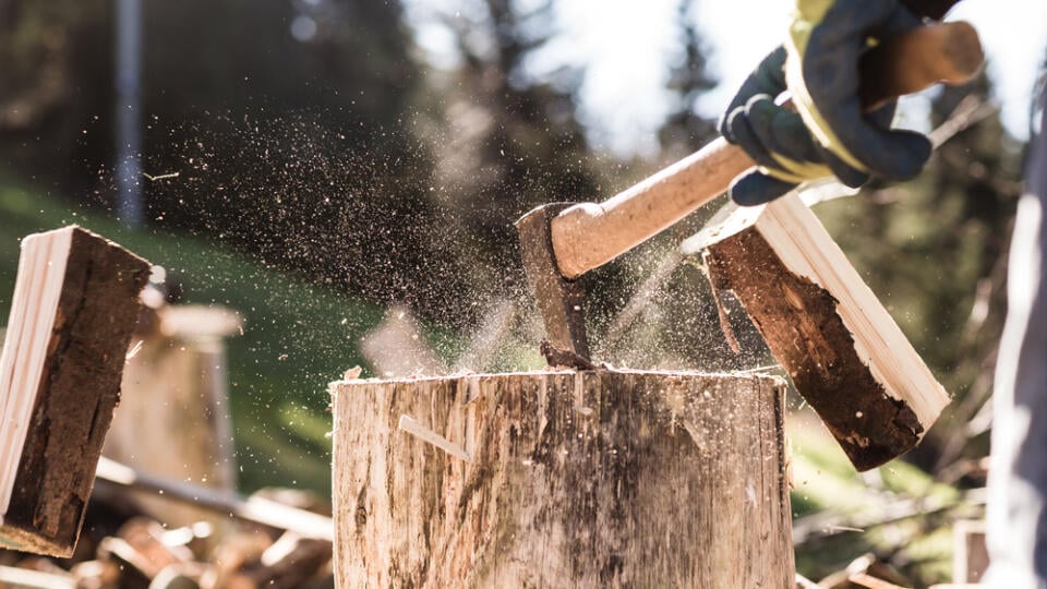 Detail,Of,Two,Flying,Pieces,Of,Wood,On,Log,With