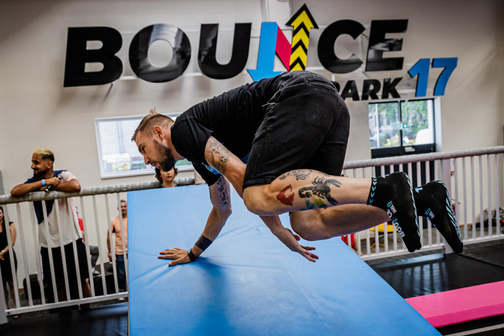 Na snímke Erik Jendrišek počas slávnostného otvorenia Bounce Park 17, najväčšieho športovo zábavného parku na Slovensku.