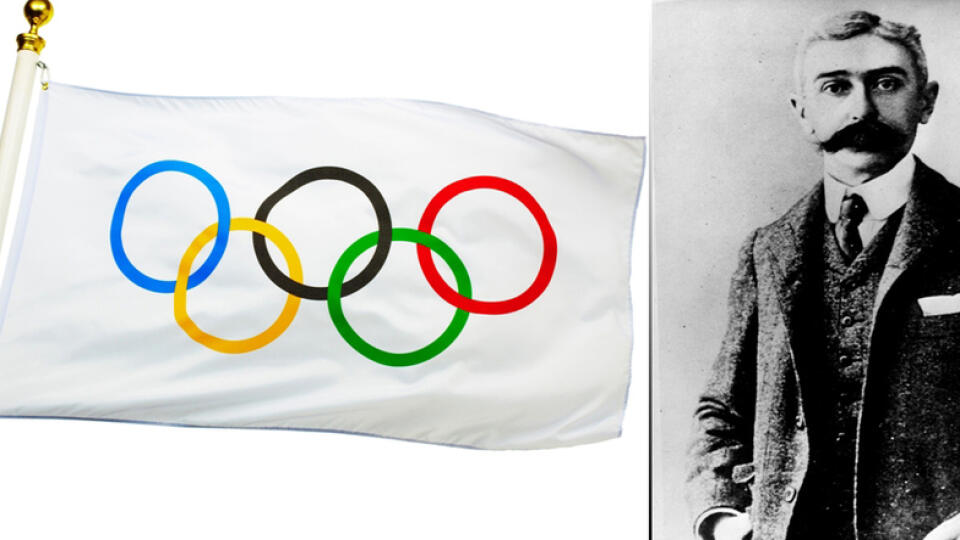 Olympijská vlajka: Každý z kruhov symbolizuje jeden zo svetadielov. Zakladateľ moderného olympizmu: Francúzsky barón Pierre de Coubertin.