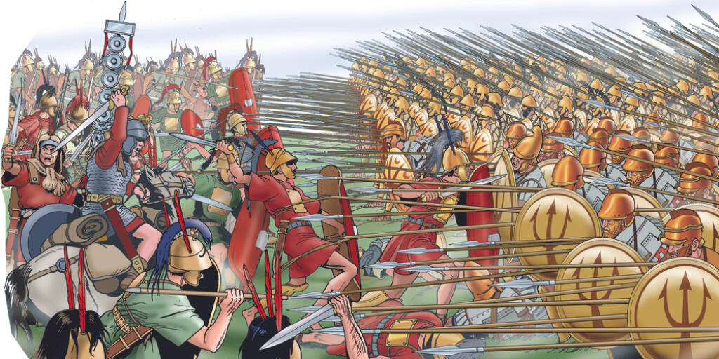 Ancient,Rome,-,Battle,Of,Roman,Soldiers,Against,Greek,Phalanx
