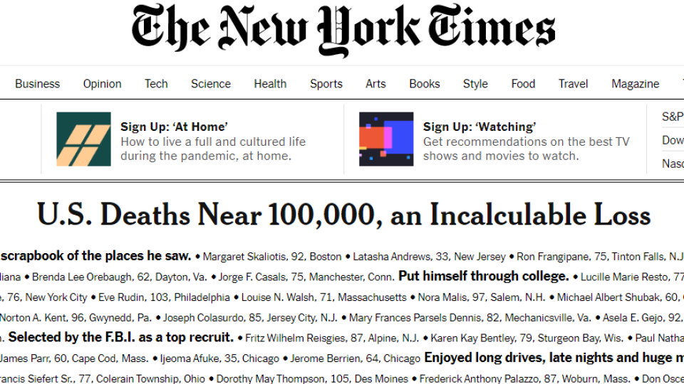 The New York Times si uctili pamiatku obetí.