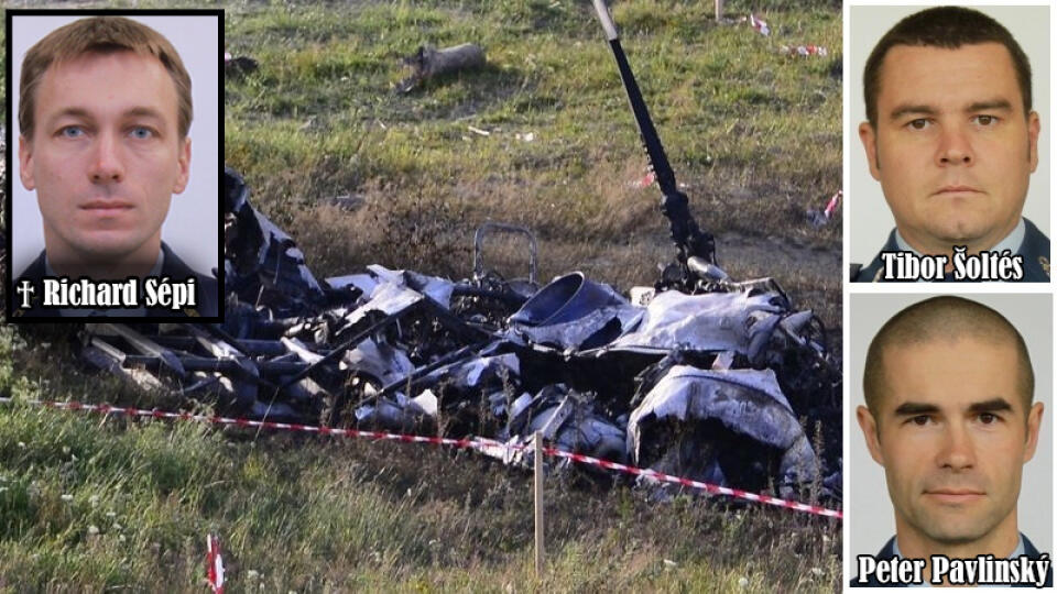 Pri páde vrtuľníka zahynul druhý pilot Richard Sépi (vľavo). Palubný technik Tibor Šoltés (vpravo hore) a veliteľ Peter Pavlinský (vpravo dole) sú ťažko zranení.