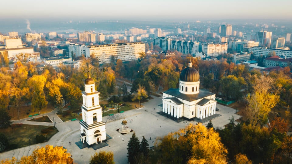 Above,Chisinau,At,Sunset.,Chisinau,Is,The,Capital,City,Of