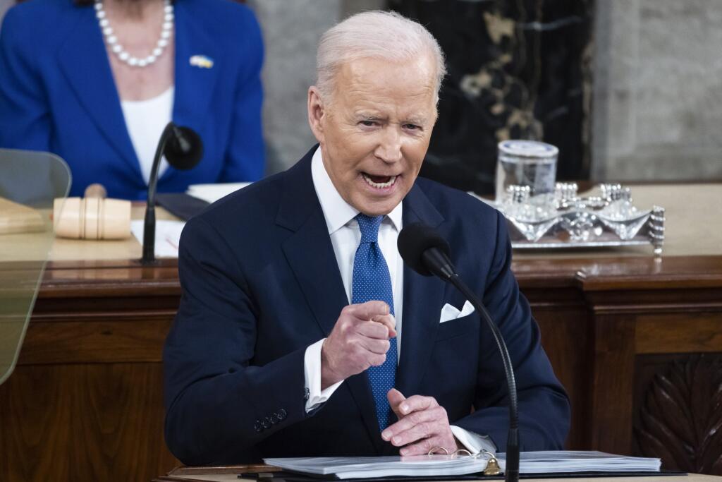 KK5 Washington - Americký prezident Joe Biden počas prejavu o stave Únie 1. marca 2022 vo Washingtone. Americkí vojaci budú s plným nasadením brániť 