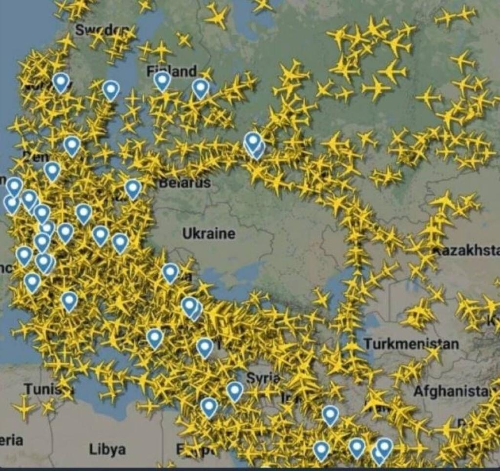 According to Flightradar.com, several airlines are avoiding Ukraine.