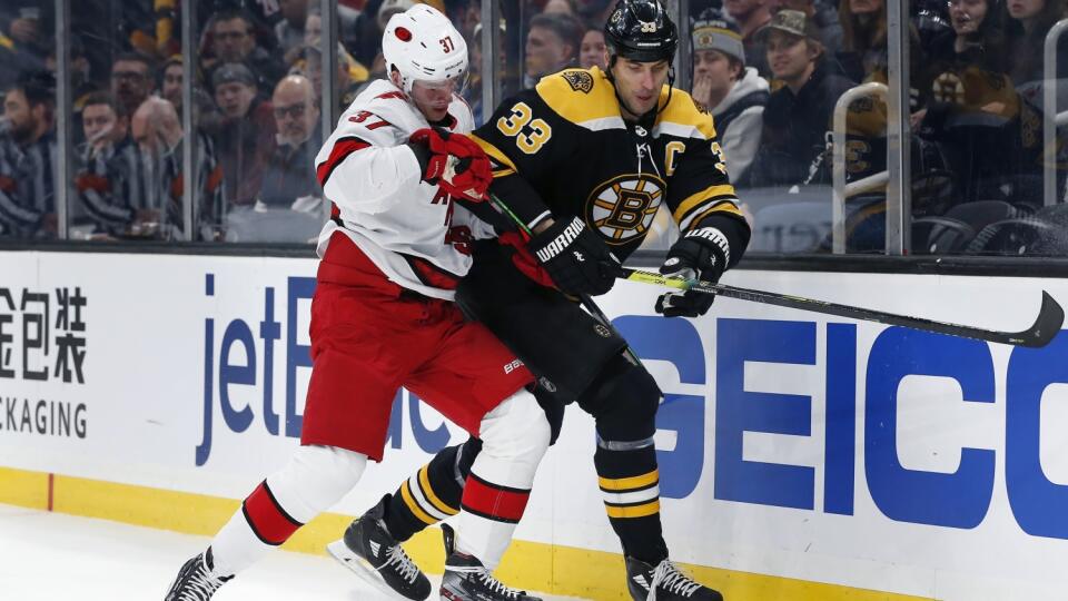 Slovenský kapitán Bostonu Bruins Zdeno Chára (42) dostáva uznania za svoje výkony doslova na každom kroku.



Carolina Hurricanes' Andrei Svechnikov (37) and Boston Bruins' Zdeno Chara (33) compete for the puck during the first period of an NHL hockey game in Boston, Tuesday, Dec. 3, 2019. (AP Photo/Michael Dwyer)