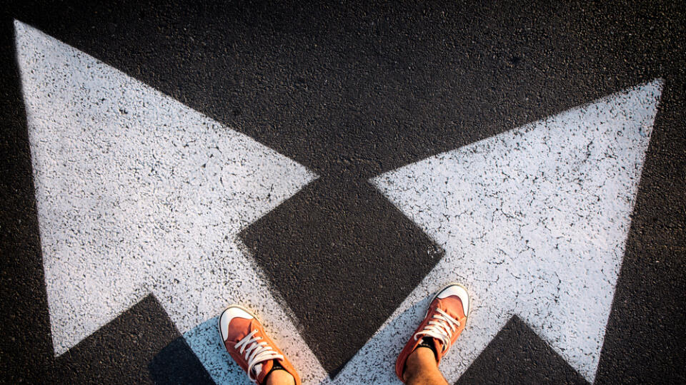 Red,Shoes,From,Above,On,The,White,Arrows,dilemmas,Concept