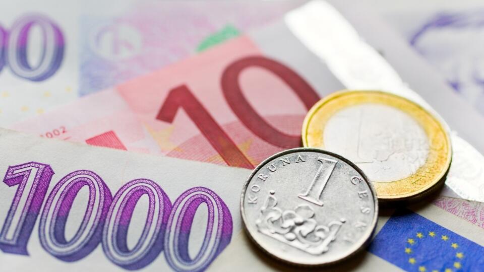 Czech money and Euro banknotes - European union and Czech republic - business and finance