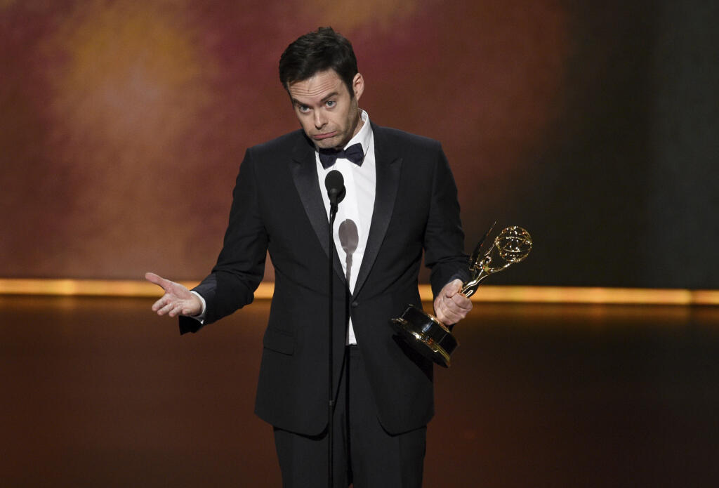 Bill Hader počas ďakovnej reči. Stal sa najlepším hercom za hlavnú postavu v čiernej komédii Barry.