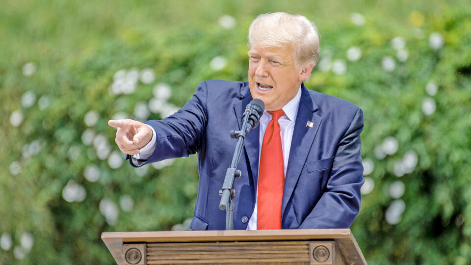 Former US President Donald Trump speaks during a visit to the border wall near Pharr, Texas on June 30, 2021. Former President Donald Trump visited the area with Texas Gov. Greg Abbott to address the surge of unauthorized border crossings that they blame on the Biden administration's change in policies.,Image: 618816429, License: Rights-managed, Restrictions: , Model Release: no, Credit line: Profimedia