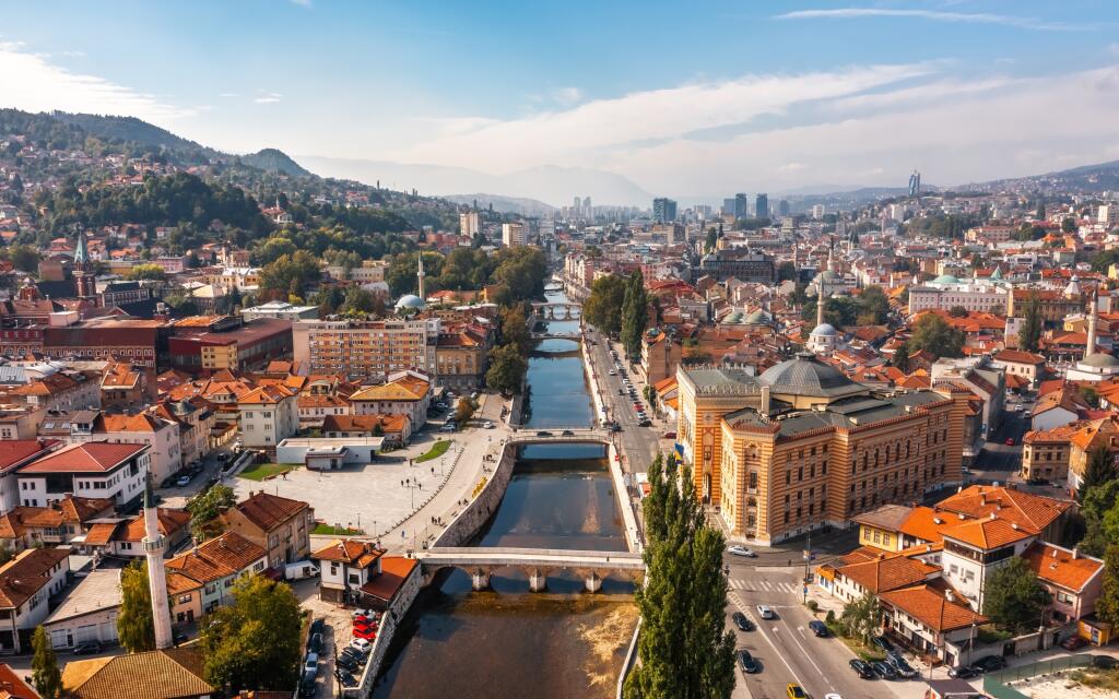 Aerial view of Sarajevo downtown the capital of Bosnia and Herzegovina