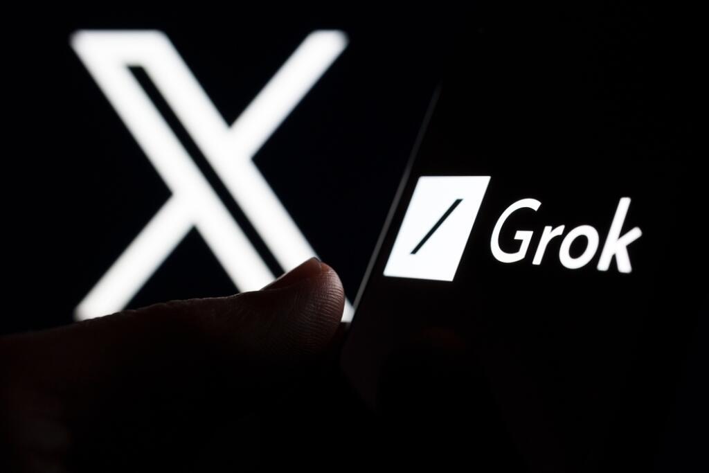 Grok,Ai,Chatbot,Logo,Seen,On,Smartphone,Screen,And,Finger