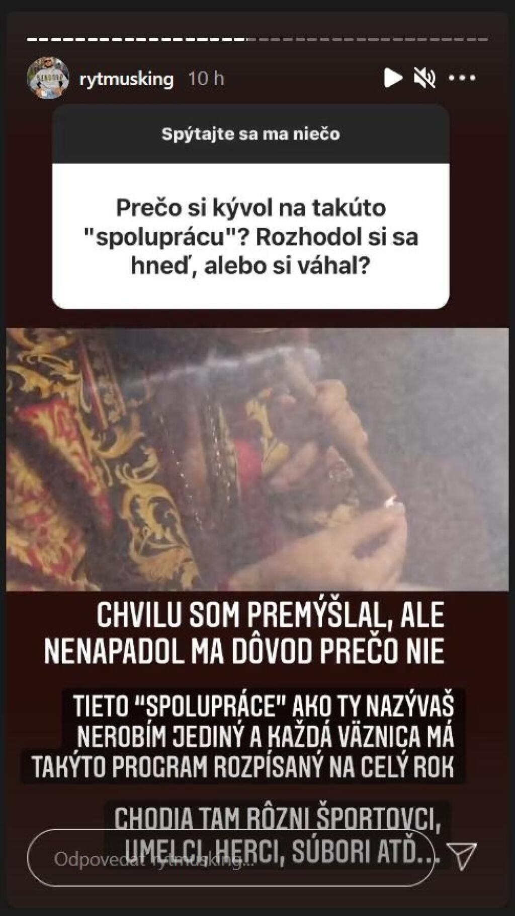 Rytmus odpovedal fanúšikom na tému besedy vo väzení aj na instagrame.