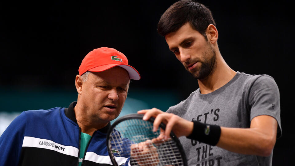 PARIS, FRANCE - OCTOBER 27: Novak Djokovic of
Serbia speaks with coach, Marian Vajda during practice ahead of the Rolex Paris Masters at AccorHotels Arena on October 27, 2018 in Paris, France. (Photo by Justin Setterfield/Getty Images)