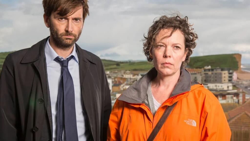 David tennant a Olivia Colman v seriáli Broadchurch.