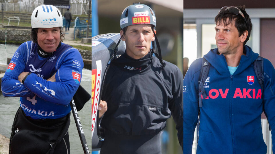 Zľava Michal Martikán, Matej Beňuš, Alexander Slafkovský.