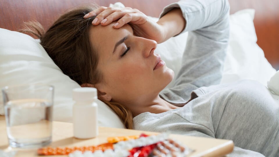 Horizontal,View,Of,Woman,Suffering,From,Flu