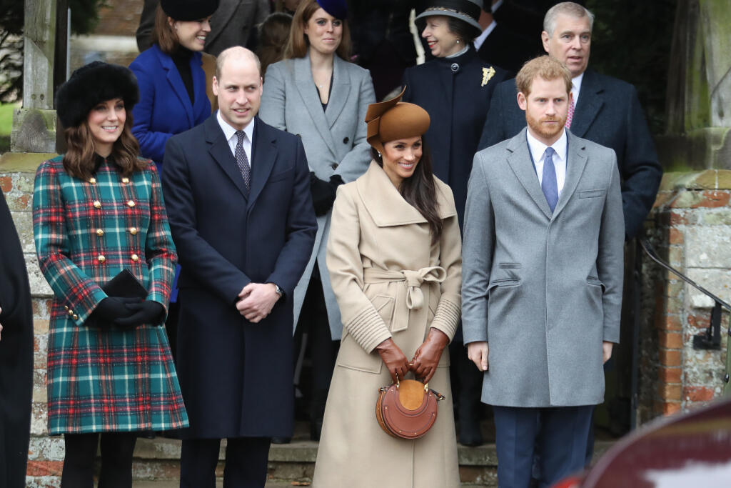 KING'S LYNN, ENGLAND - DECEMBER 25: Princess Beatrice, Princess Eugenie, Princess Anne, Princess Royal, Prince Andrew, Duke of York, Prince William, Duke of Cambridge, Catherine, Duchess of Cambridge, Meghan Markle and Prince Harry attend Christmas Day Church service at Church of St Mary Magdalene on December 25, 2017 in King's Lynn, England. (Photo by Chris Jackson/Getty Images)