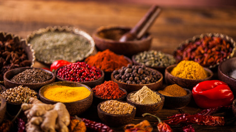 Wooden,Table,Of,Colorful,Spices