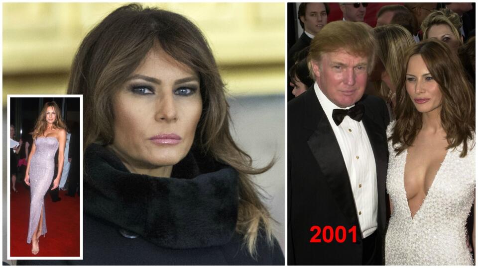 Melania Trump v rokoch 2000 (miniatúra vľavo), 2018 (v strede) a 2001 – aj s Donaldom, s ktorým vtedy ešte len randila.