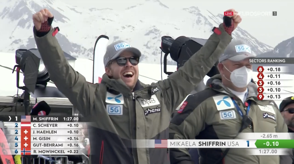 Priateľ Mikaely Alexander Aamotd Kilde bol pojazde Shiffrinovej celý bez seba. Zdvíhal ruky nad hlavu, kričal aj tlieskal.