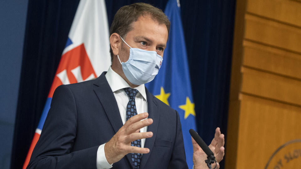 Na snímke minister financií SR Igor Matovič (OĽANO) počas tlačovej konferencie na Tému Nová investícia v trnavskej automobilke v pondelok 28. júna 2021 v Bratislave. FOTO TASR - Martin Baumann