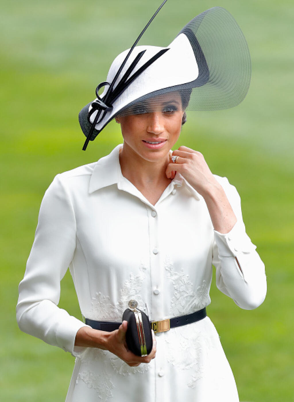 ASCOT, UNITED KINGDOM - JUNE 19: (EMBARGOED FOR PUBLICATION IN UK NEWSPAPERS UNTIL 24 HOURS AFTER CREATE DATE AND TIME) Meghan, Duchess of Sussex attends day 1 of Royal Ascot at Ascot Racecourse on June 19, 2018 in Ascot, England. (Photo by Max Mumby/Indigo/Getty Images)