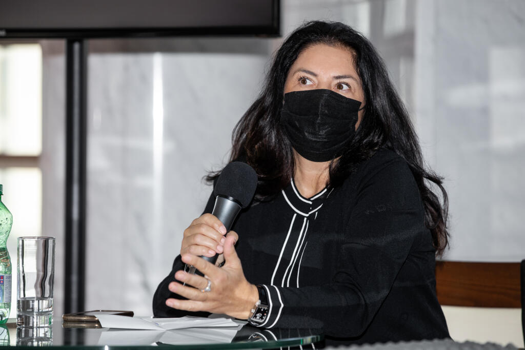 Tlačová konferencia v novej budove SND k pripravovanému konertu Petra Dvorského. Na snímke Iveta Malachovská.