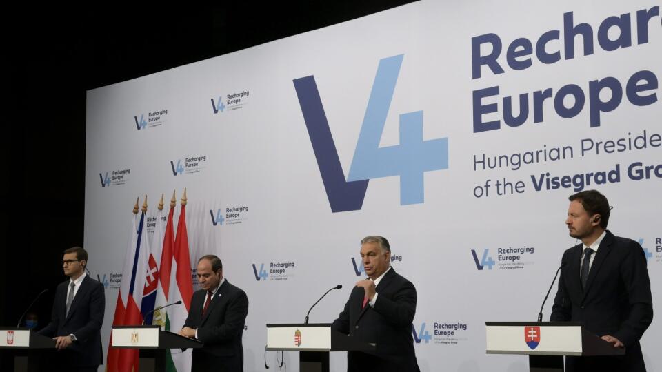 Eduard Heger, Viktor Orbán, Mateusz Morawiecki, Fattáh Sísí tlačová konferencia