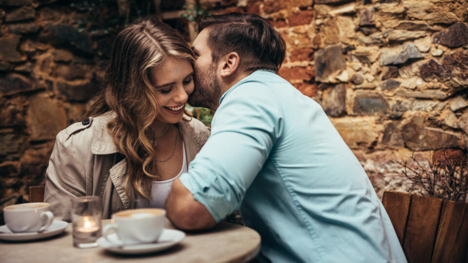 Smiling,Couple,At,A,Coffee,Shop,Spending,Time,Together.,Man