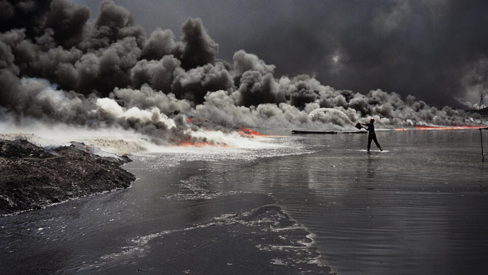 Firefighter at greater Burham oilfield in Kuwait