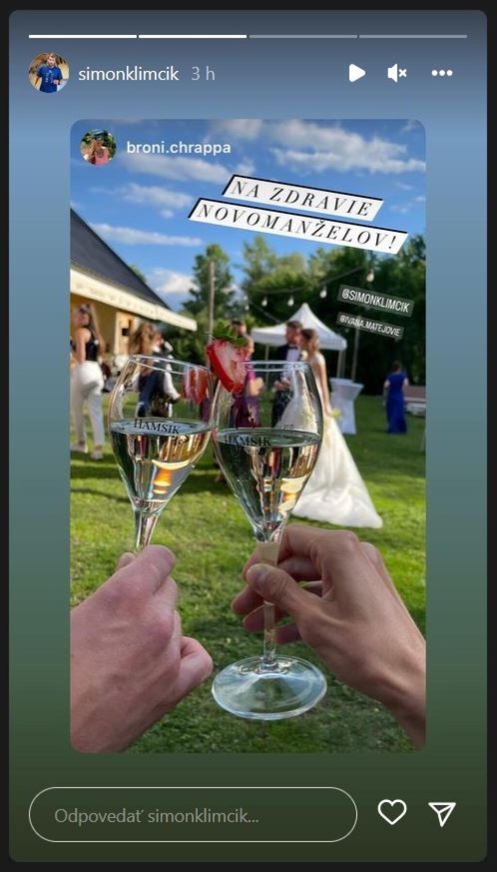 Šimon Klimčík zdieľal zábery zo svadby na svojom instagrame.