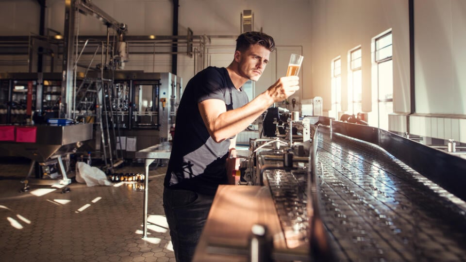 Brewery,Factory,Owner,Examining,The,Quality,Of,Craft,Beer.,Young