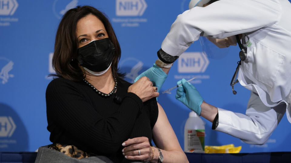 New US Vice President Kamala Harris receives a second dose of COVID-19 vaccine.