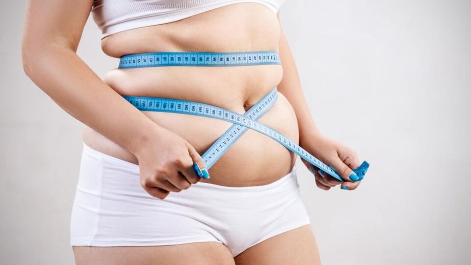 Overweight,Woman,Measuring,Her,Fat,Belly.