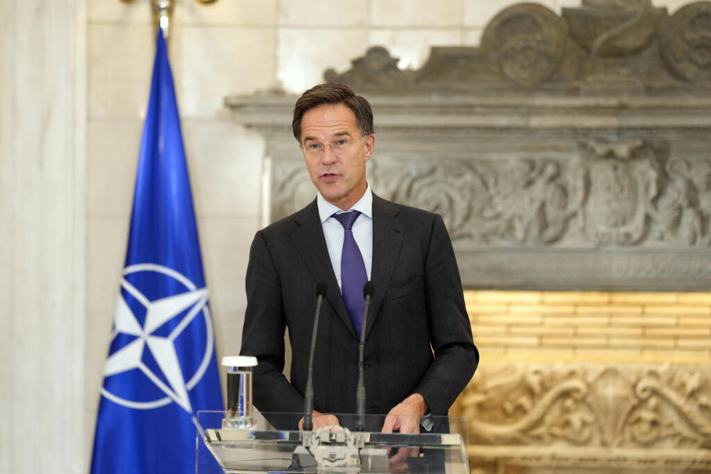 WA 45 Atény - Generálny tajomník NATO Mark Rutte počas spoločnej tlačovej konferencie s gréckym premiérom Kyriakosom Mitsotakisom v Aténach v utorok 26. novembra 2024. FOTO TASR/AP 

NATO Secretary General Mark Rutte speaks during a join news conference with Greek Prime minister after their meeting, in Athens, on Tuesday, Nov. 26, 2024.(AP Photo/Petros Giannakouris)