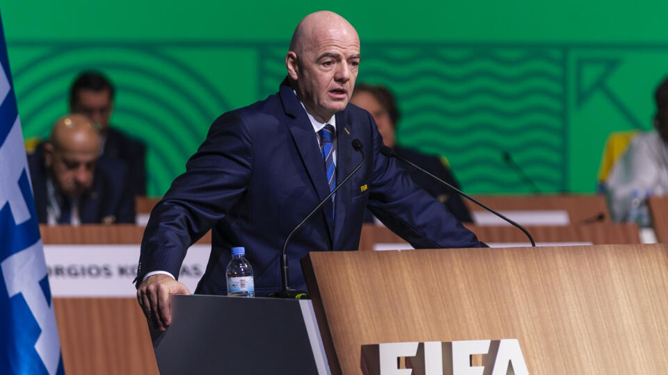 JB 2 Kigali - Prezident FIFA Gianni Infantino rozpráva na kongrese Medzinárodnej futbalovej federácie (FIFA) v rwandskom meste Kigali 16. marca 2023. Gianni Infantino bude stáť na čele Medzinárodnej futbalovej federácie (FIFA) ďalšie štyri roky. Na poste prezidenta ho vo štvrtok aklamačným potleskom potvrdili delegáti 73. kongresu strešnej organizácie svetového futbalu vo rwandskej metropole Kigali. Vo voľbách nemal protikandidáta. FOTO TASR/AP
FIFA president Gianni Infantino speaks at the 73rd