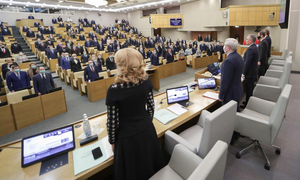 Poslanci ruskej Štátnej dumy (dolná komora parlamentu) počas zasadnutia 27. januára 2021 v Moskve.