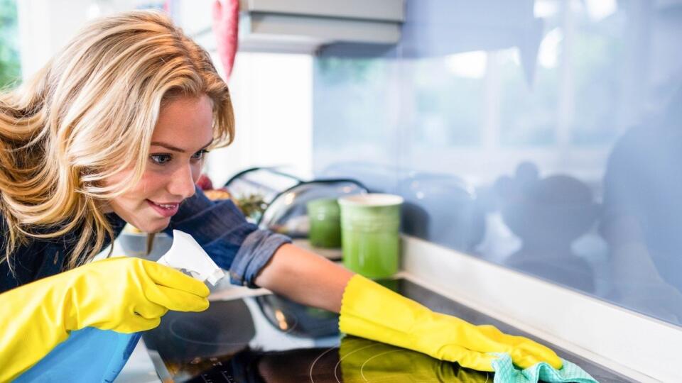 Woman cleaning up